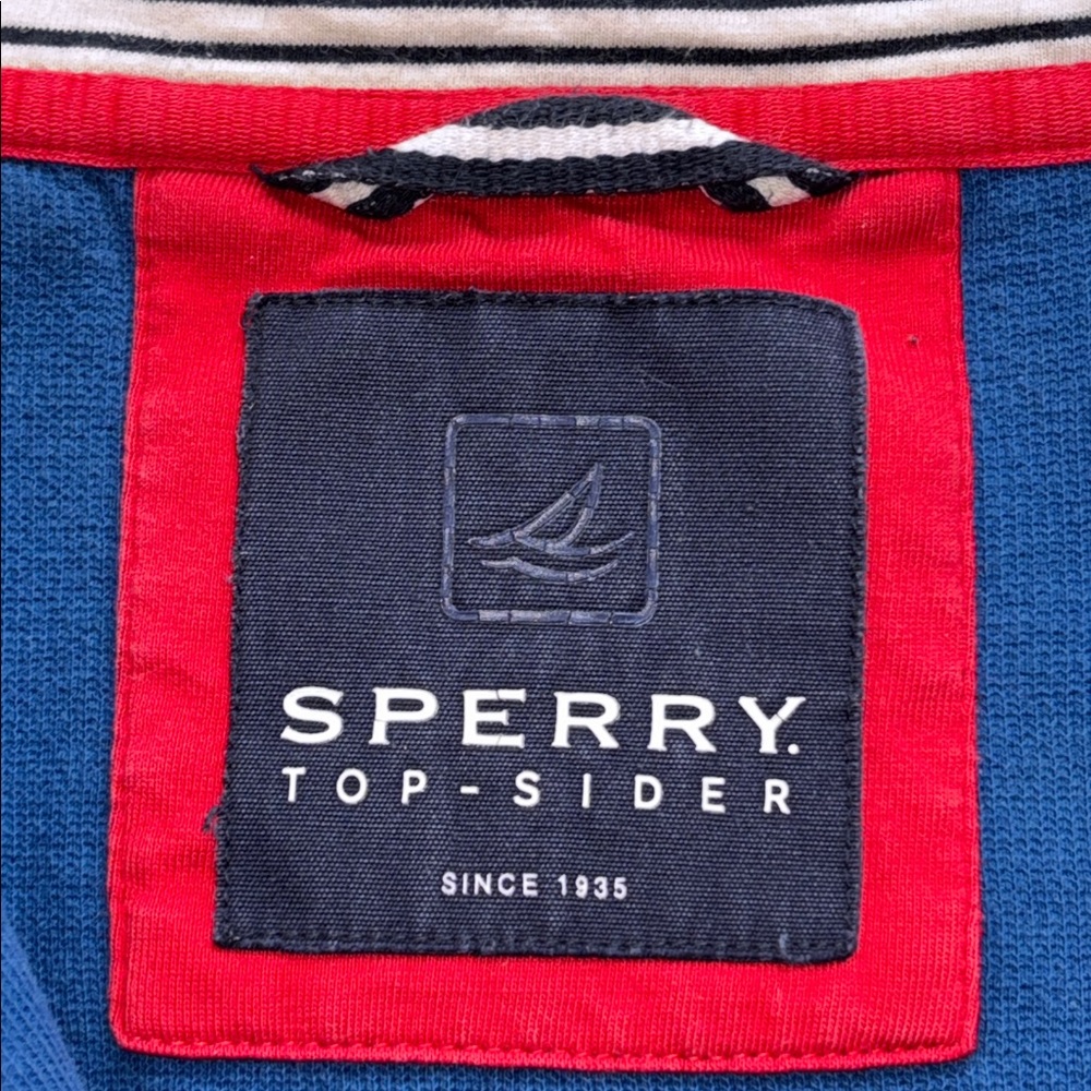Sperry Top-Sider Blue 1/2 Zip Nautical Pullover, Striped Collar, Large, EUC - Picture 14 of 16